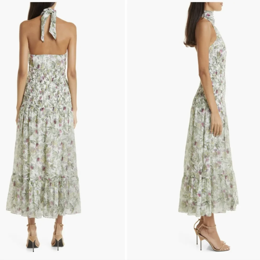 8. NWT CINQ A SEPT DOVER FLORAL HALTER NECK COTTON & SILK DRESS - Picture 3 of 8